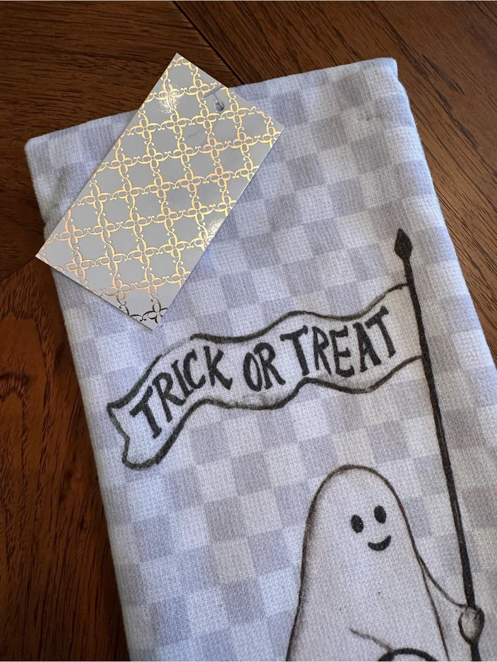 Halloween Kitchen Towels Set of 2 Trick or Treat Ghost Pumpkin Black Stripe